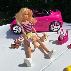 Doll with Pink Convertible and Pets
